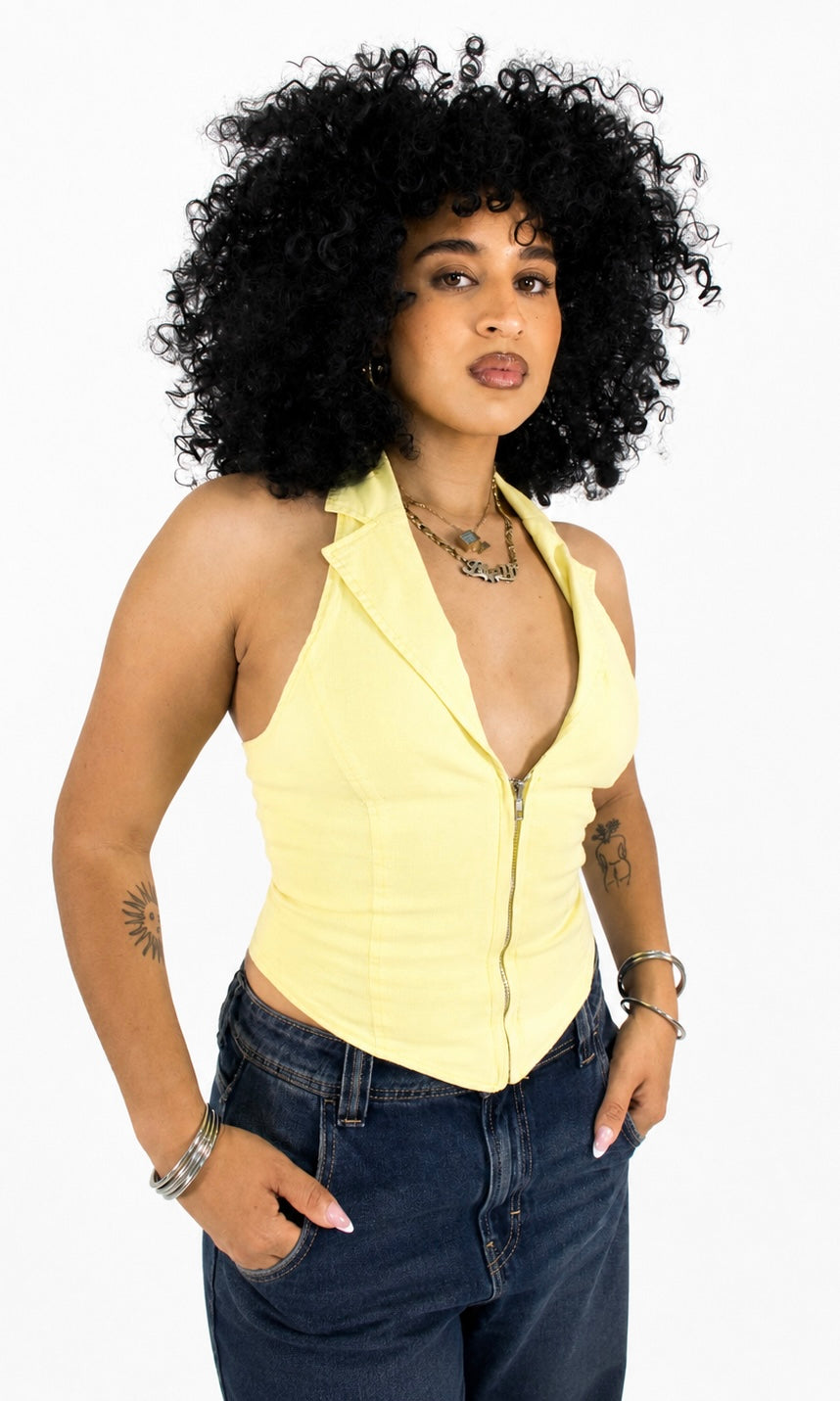 BUTTER ZIP UP HALTER TOP