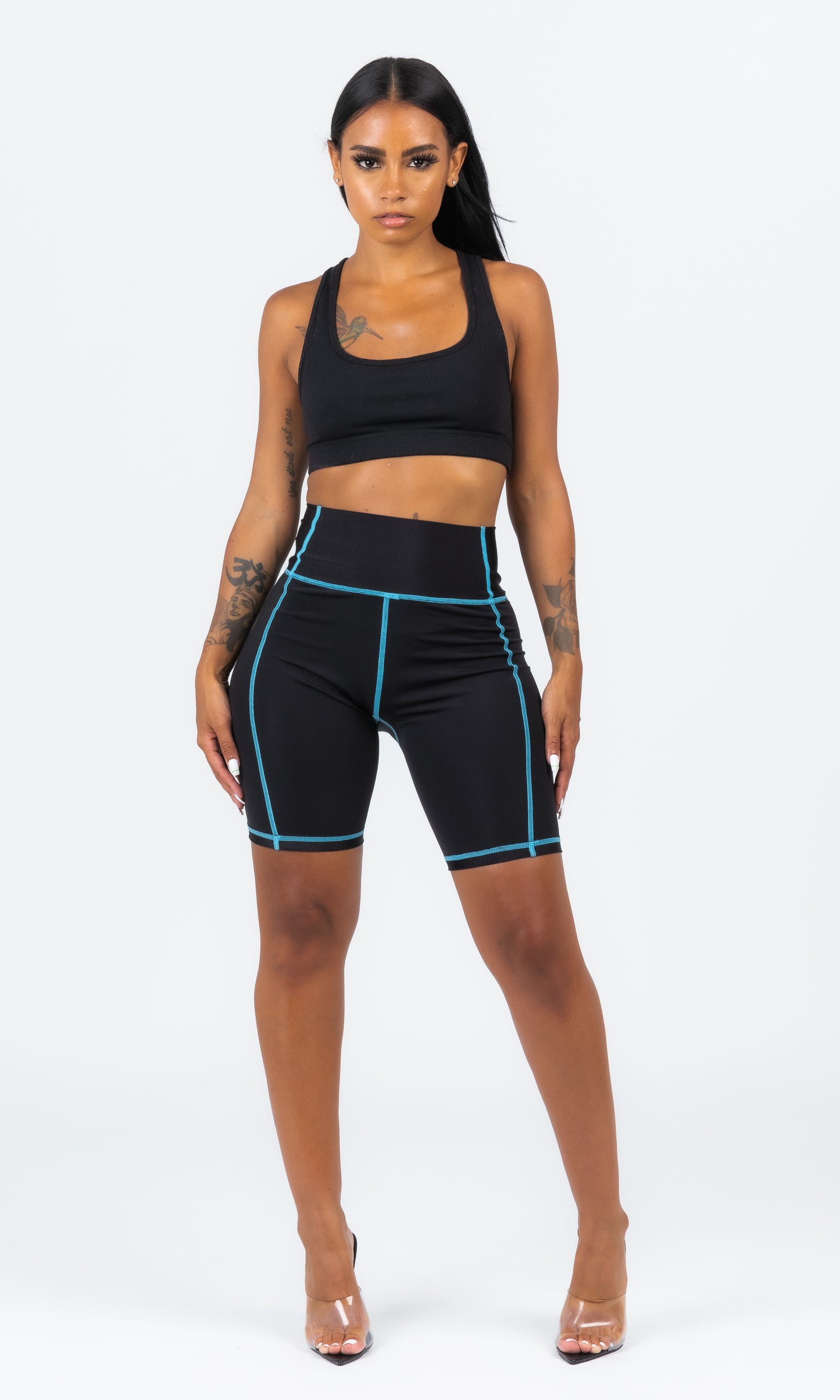BLUE SCUBA STICHED BIKER SHORTS