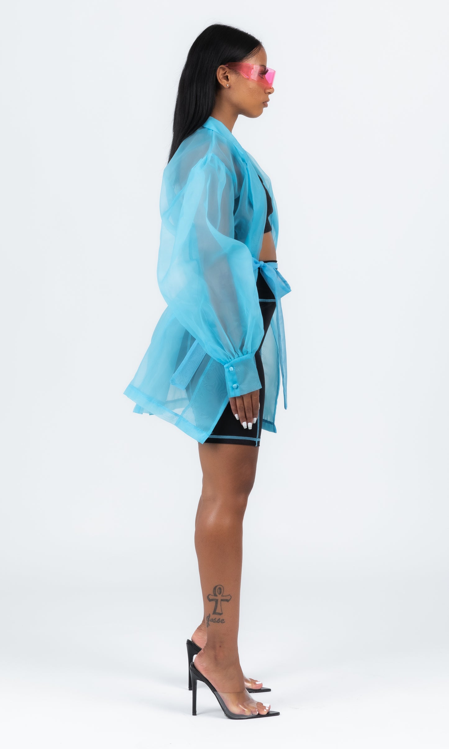 NEON BLUE SO SHEER BLAZER