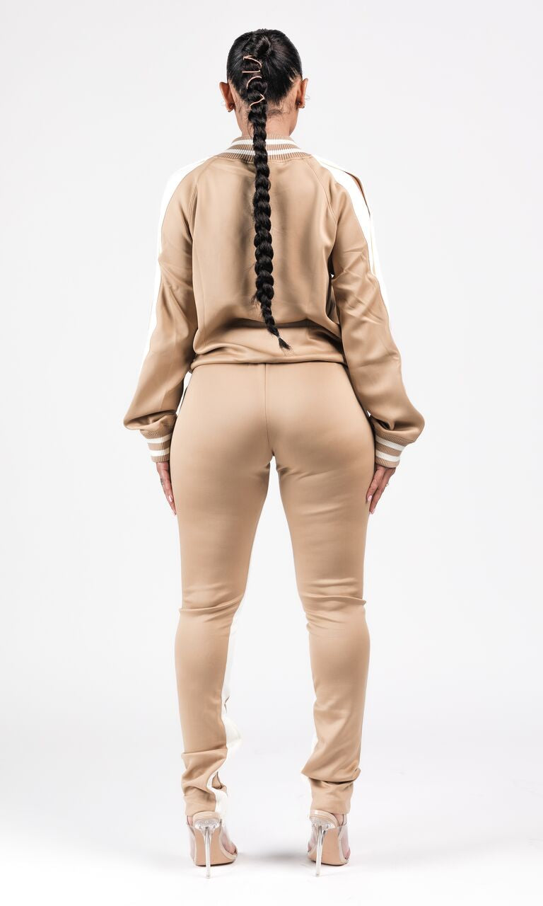 SPORTY SPLIT JOGGING SET (TAN)