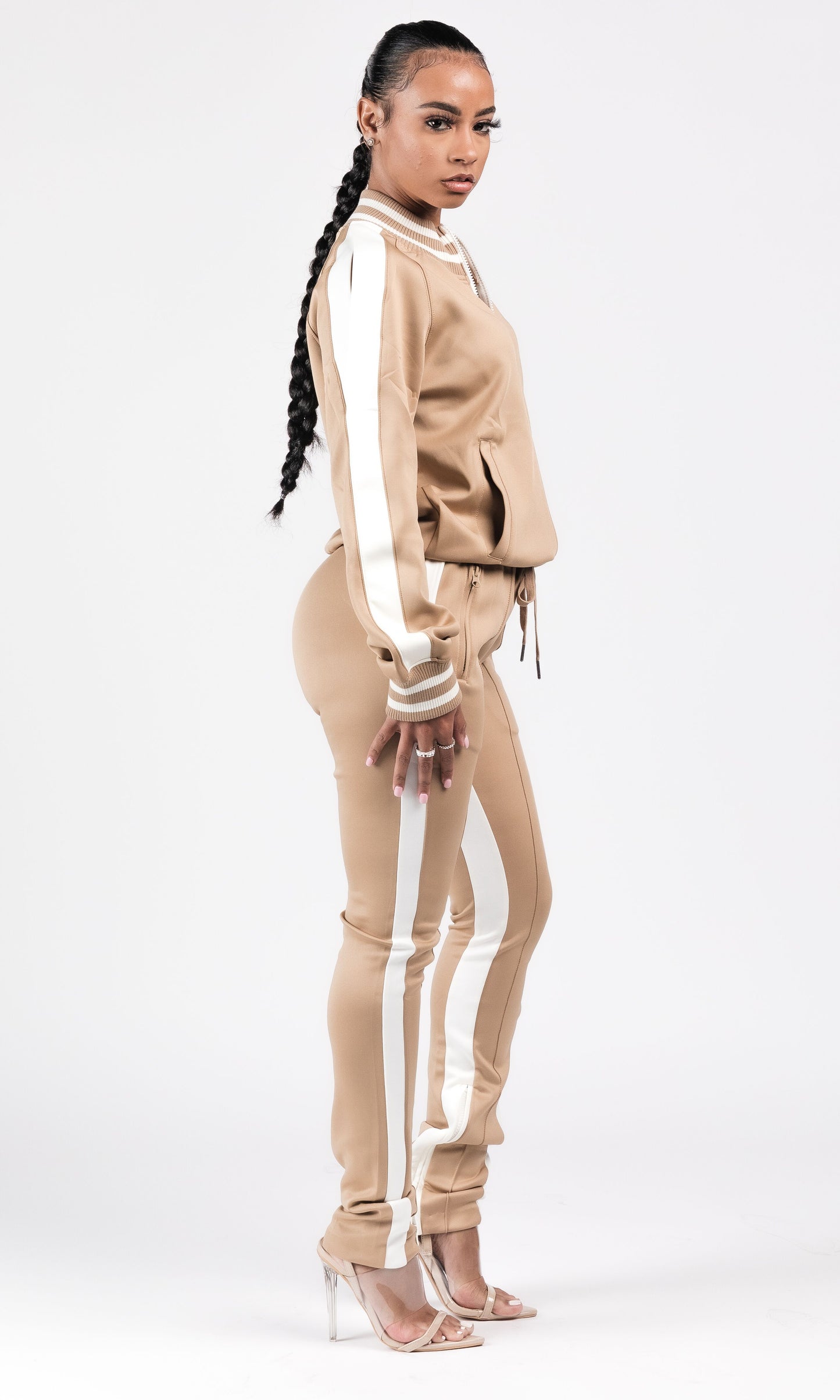 SPORTY SPLIT JOGGING SET (TAN)