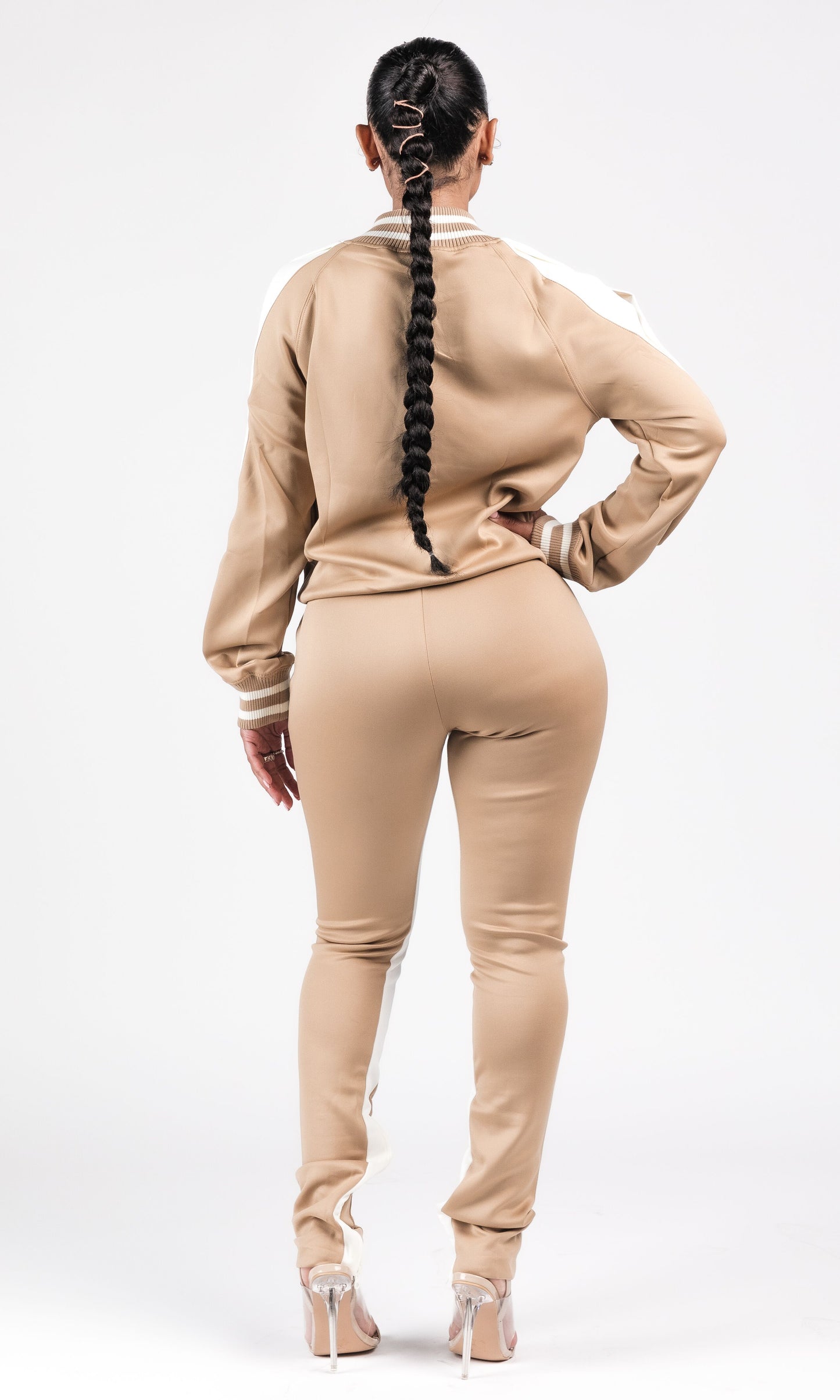 SPORTY SPLIT JOGGING SET (TAN)