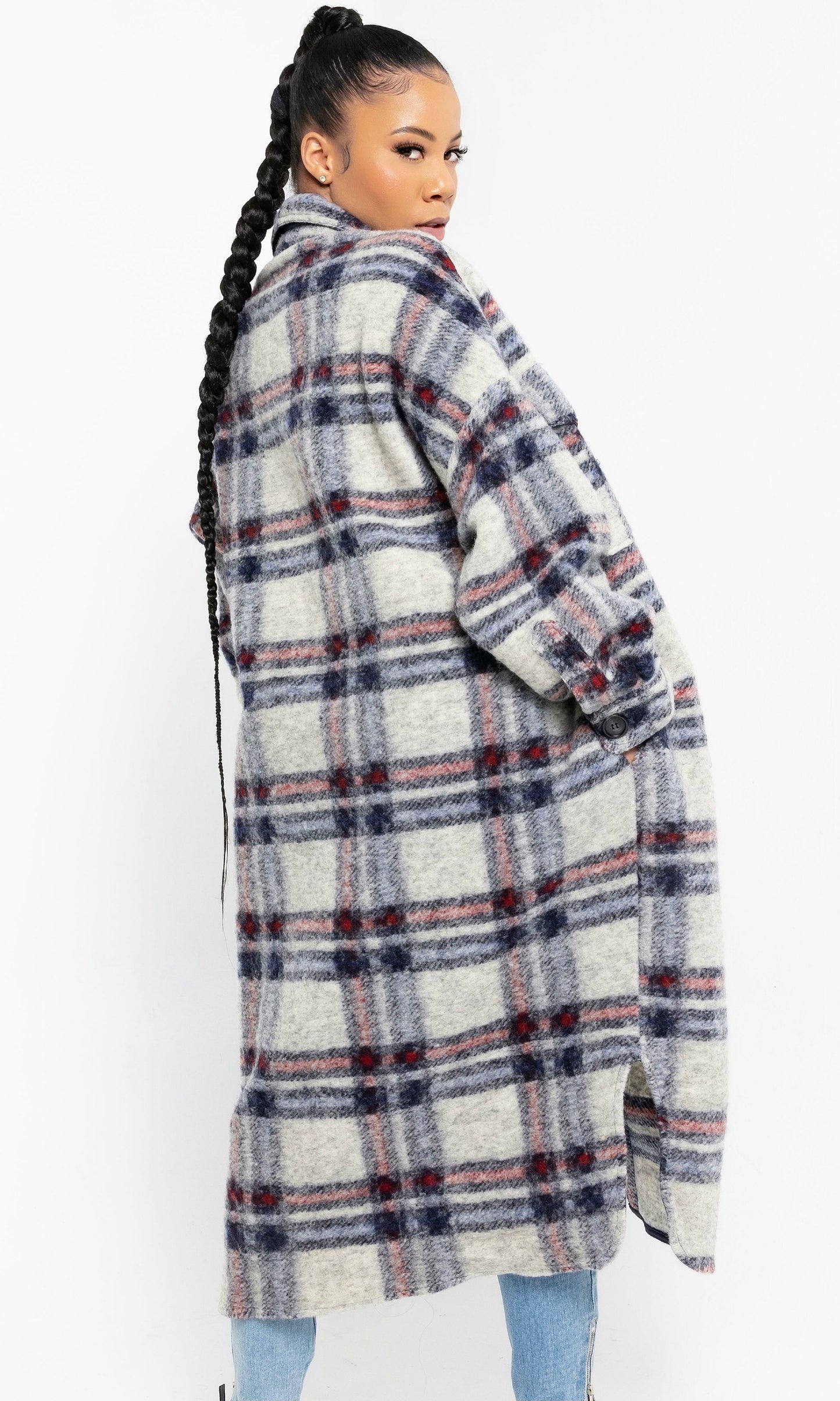 BOYFRIEND PLAID JACKET (GRY/RED)