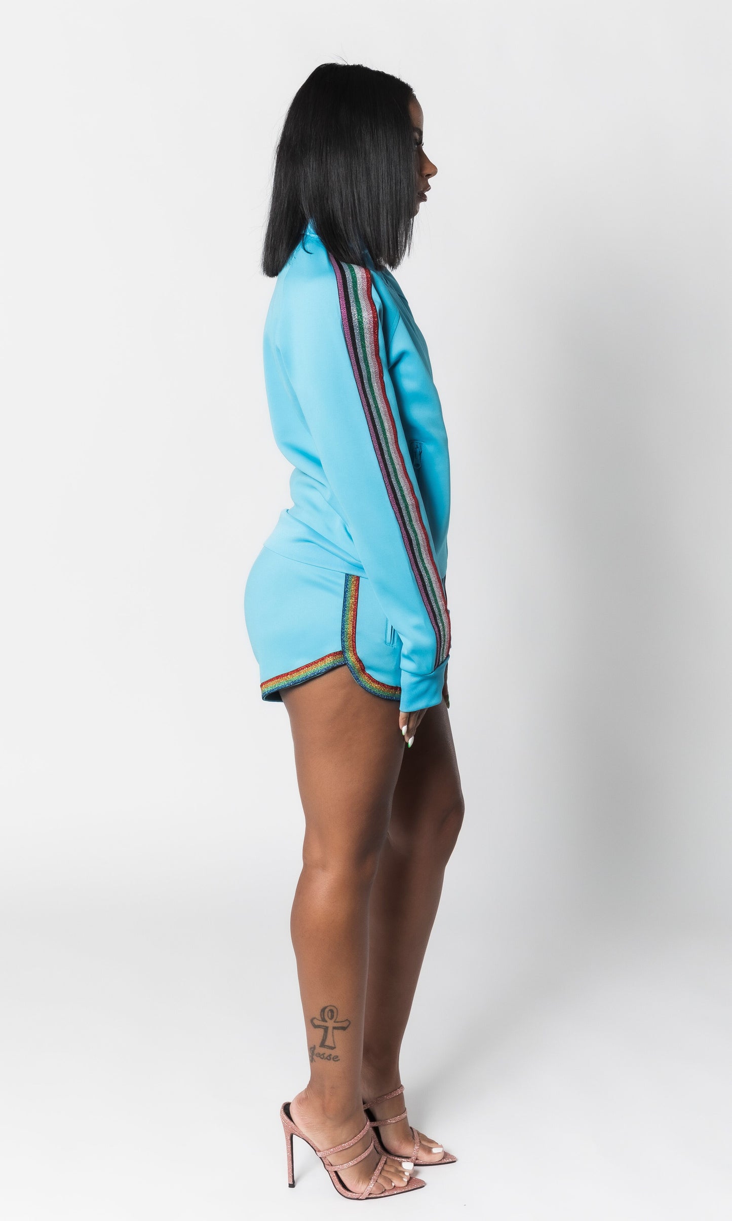 RAINBOW DOPEGIRL SHORT SET (BLUE)